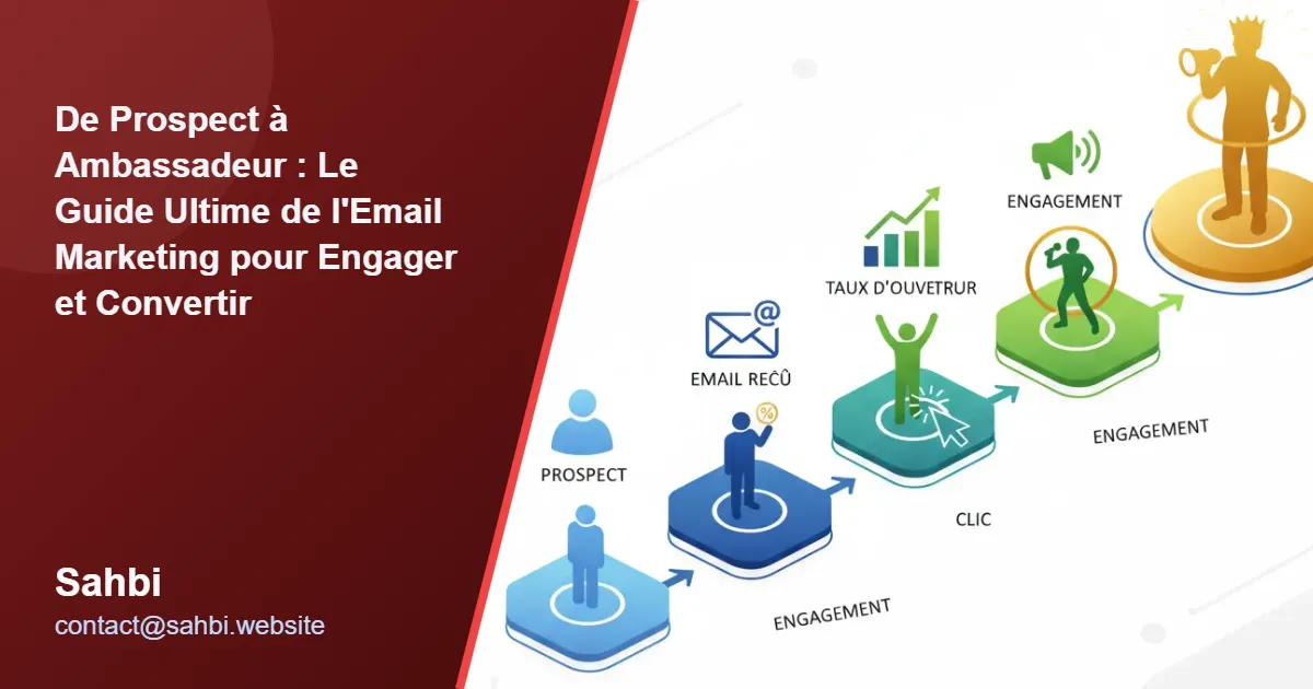 Illustration du guide de l'email marketing montrant la transformation d'un prospect en ambassadeur de marque à travers un parcours client optimisé.