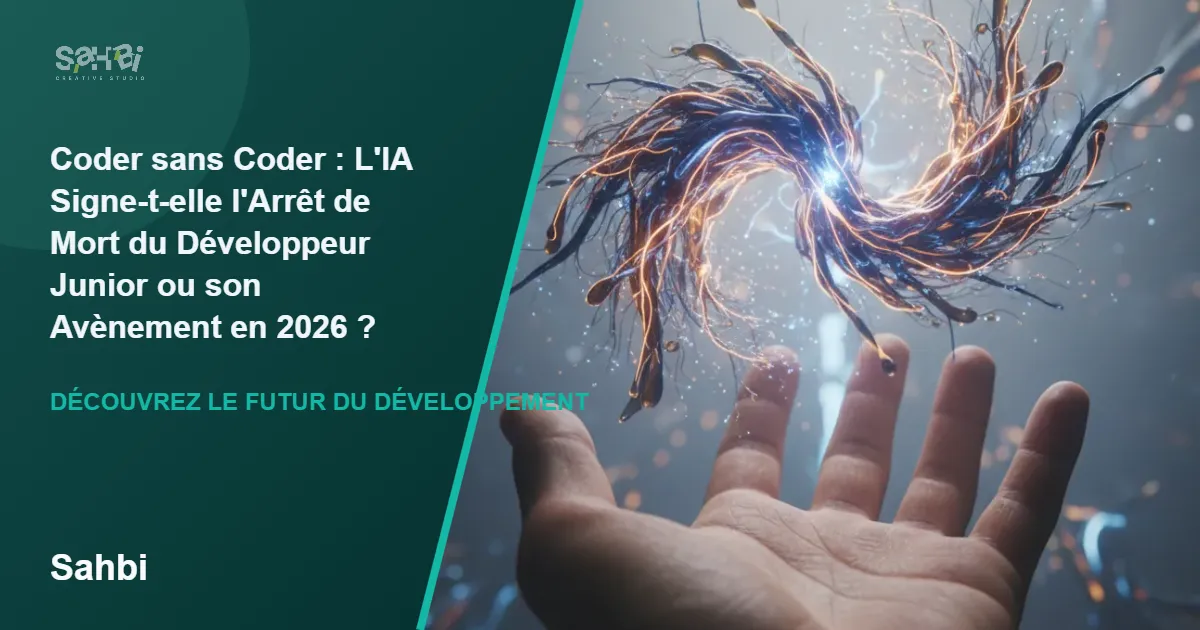 Main humaine interagissant avec un réseau mycélium numérique lumineux, symbolisant l'avenir du codage assisté par IA.