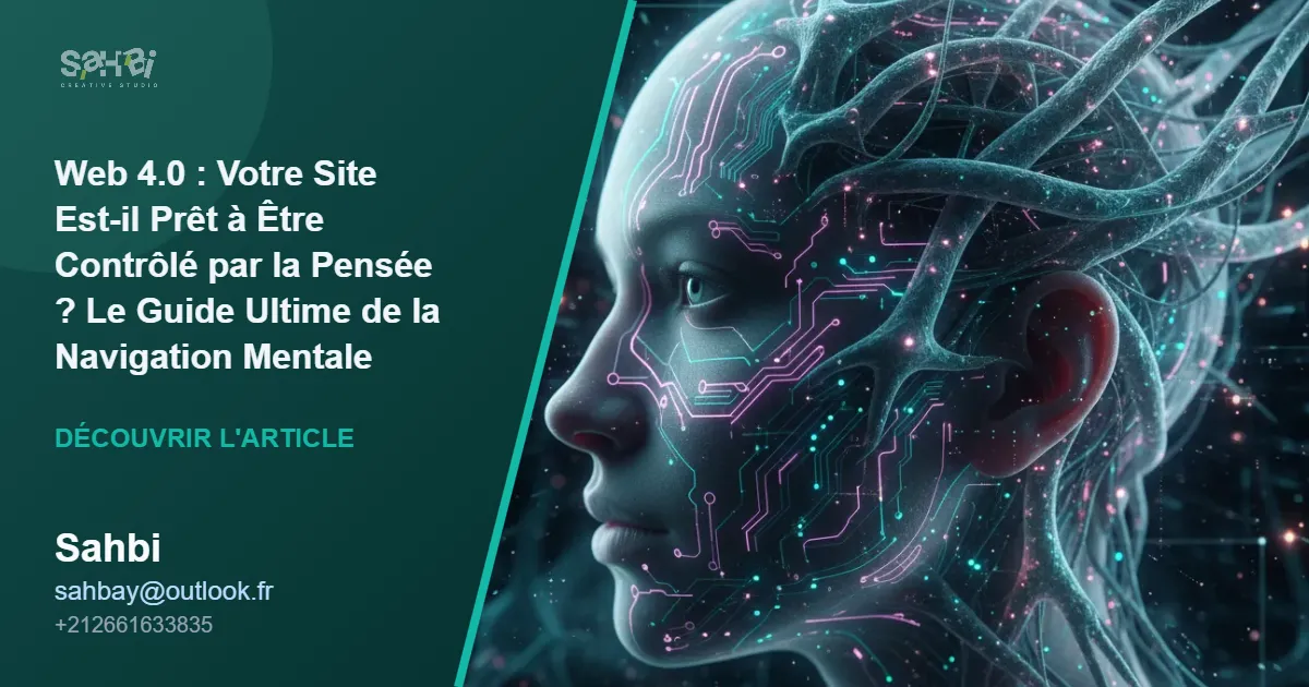 Visualisation artistique Web 4.0 montrant une fusion entre le cerveau humain et une interface numérique neuronale